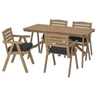 FALHOLMEN Стол + 4 стула с подлокотником,\ садовый Светло-коричневая морилка/Ярпён/Дувхольмен антрацит