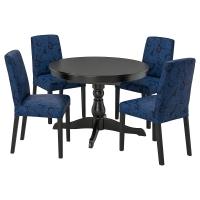 INGATORP / BERGMUND Стол и 4 стула, черный/Квиллсфорс темно-синий/синий 110/155 см