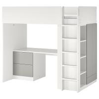 SMÅSTAD Кровать-антресоль, бело-серая/стол с 3 ящиками, 90 х 200 см