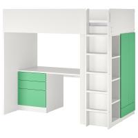 SMÅSTAD Кровать-антресоль, бело-зеленая / со столом с 4 ящиками, 90 х 200 см