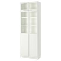 BILLY / OXBERG Книжный шкаф, столешница/дверь, поддон/стекло, белый/стекло, 80x42x237 см