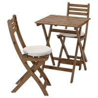 ASKHOLMEN Садовый стол+2 раскладных стула Серо-коричневая морилка/Фрёсён/Дувхольмен бежевый