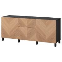 BESTÅ Комод Чёрно-коричневый/Хедевикен/Шпон дуба Стуббарп 180x42x74 см 