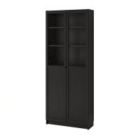 BILLY Книжный шкаф с панельными/стеклянными дверцами, черно-коричневый 80x30x202 см