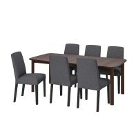 STRANDTORP / BERGMUND  Стол и 6 стульев, коричневый/Гуннаред средне-серый 150/205/260 см