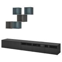 BESTÅ / EKET Шкаф комбинация под ТВ, черно-коричневый/темно-серый серо-бирюзовый 300x42x210 см