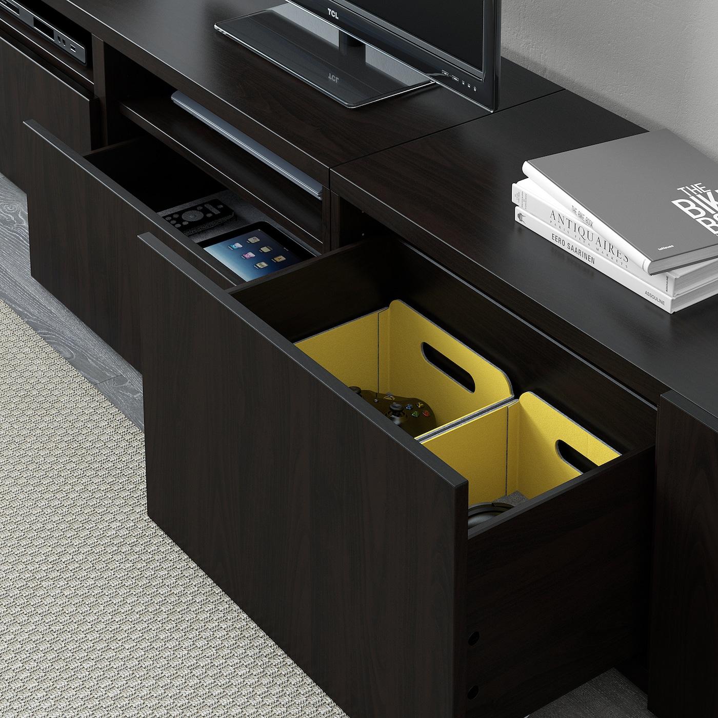 BESTA Шкаф для ТВ, комбинация/стеклянные дверцы, черно-коричневый/Лаппвикен черно-коричневый прозрачное стекло 240x42x231 см