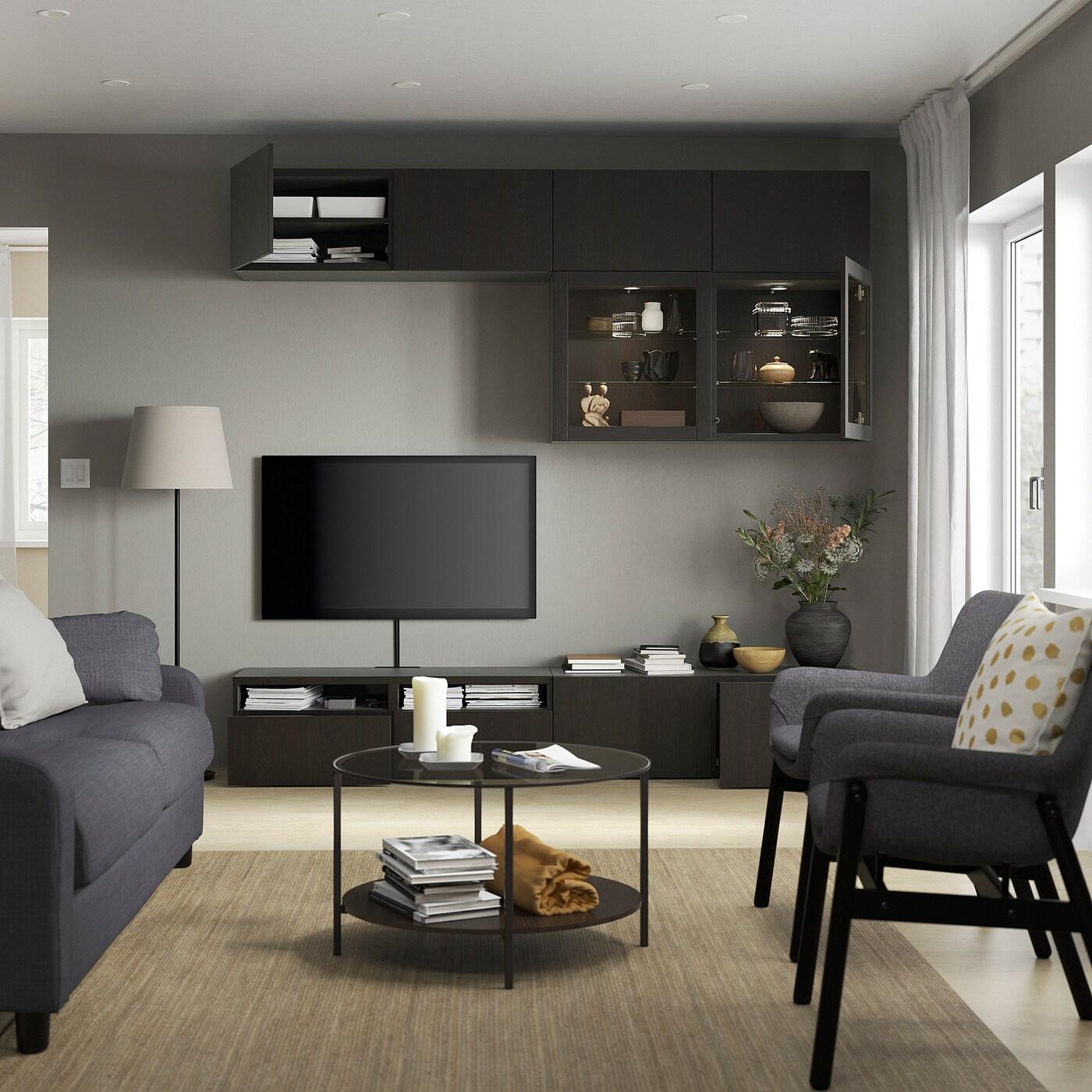 BESTA Шкаф для ТВ, комбинация/стеклянные дверцы, черно-коричневый/Лаппвикен черно-коричневый прозрачное стекло 240x42x231 см