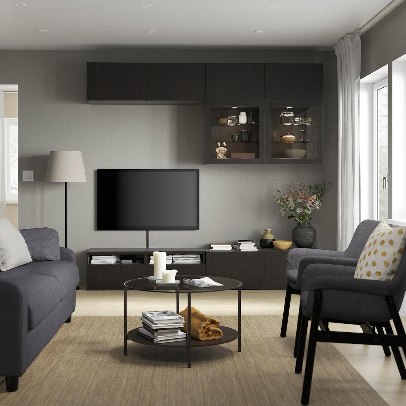 BESTA Шкаф для ТВ, комбинация/стеклянные дверцы, черно-коричневый/Лаппвикен черно-коричневый прозрачное стекло 240x42x231 см