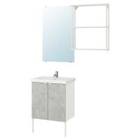 ENHET / TVÄLLEN Мебель для ванной комнаты, набор из 11 предметов, под бетон / смеситель Pilkån белый