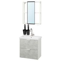 ENHET / TVÄLLEN Мебель для ванной комнаты, набор из 13 предметов, под бетон / смеситель Glypen белый
