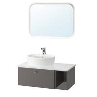 GODMORGON/TOLKEN / TÖRNVIKEN Мебель для ванной комнаты, набор из 6 предметов, смеситель Gillburen темно-серый / имитация мрамора Brogrund