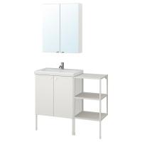 ENHET / TVÄLLEN Мебель для ванной комнаты, набор из 14 предметов, белый / смеситель Pilkån
