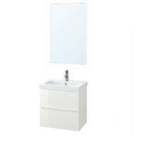 GODMORGON / ODENSVIK Мебель для ванной комнаты, набор из 4 предметов, белый глянцевый / смеситель Dalskär