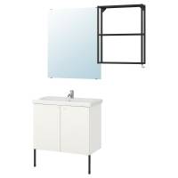 ENHET / TVÄLLEN Мебель для ванной комнаты, набор из 11 предметов, белый/антрацит Кран Pilkån