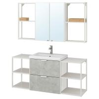 ENHET / TVÄLLEN Мебель для ванной, набор из 18 предметов, бетон / смеситель Brogrund белый