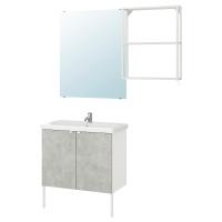 ENHET / TVÄLLEN Мебель для ванной комнаты, набор из 11 предметов, под бетон / смеситель Pilkån белый