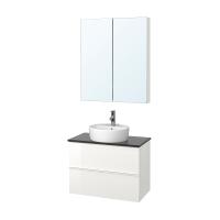 GODMORGON/TOLKEN / TÖRNVIKEN Мебель для ванной комнаты, набор из 5 предметов, глянцевый белый / антрацитовый смеситель Dalskär