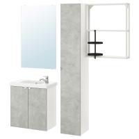 ENHET / TVÄLLEN Мебель для ванной комнаты, набор из 13 предметов, под бетон / смеситель Pilkån белый