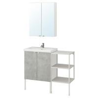 ENHET / TVÄLLEN Мебель для ванной комнаты, набор из 14 предметов, под бетон / смеситель Pilkån белый