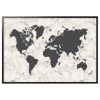 BJÖRKSTA Obraz z ramą, czarno-biała mapa świata/czarny,