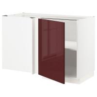 METOD Narożna szafka stojąca z półką, biały Kallarp/połysk ciemny czerwonobrązowy,