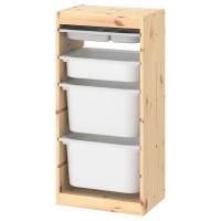 TROFAST Комбинация д/хранения+контейнеры сосна светлая морилка белая/серый 44x30x91 см IKEA