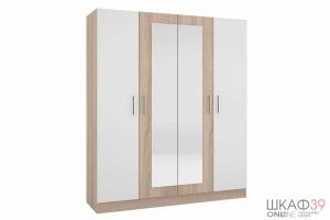 Уют СБ-2750/1 Шкаф 4х дверный с зеркалами Дуб Сонома/Белый
