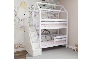 Домик двухярусный с лестницей кровать детская белая